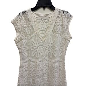 Express Lace Dress White Cap Sleeve Sheath Maxi Lined Size M Women